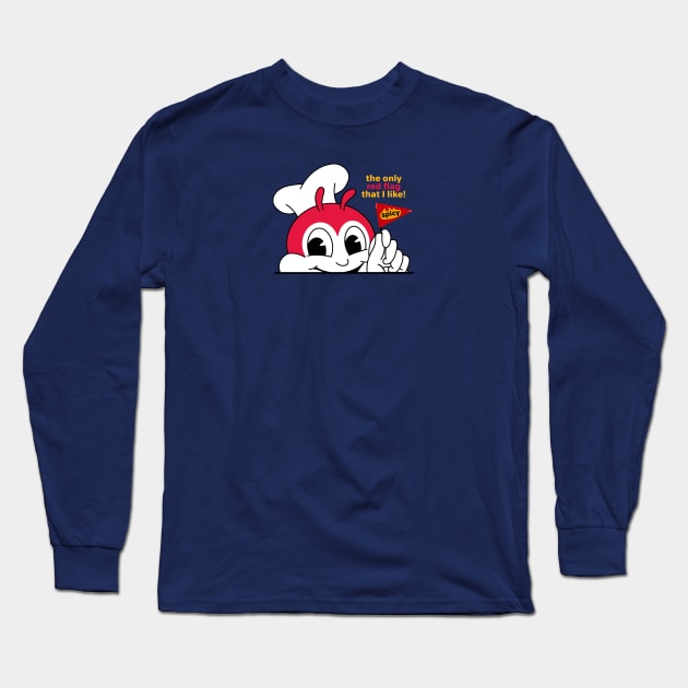 JOLLIBEE PEEKING SPICY CHICKENJOY RED FLAG PINOY STICKER Long Sleeve T-Shirt by Aydapadi Studio